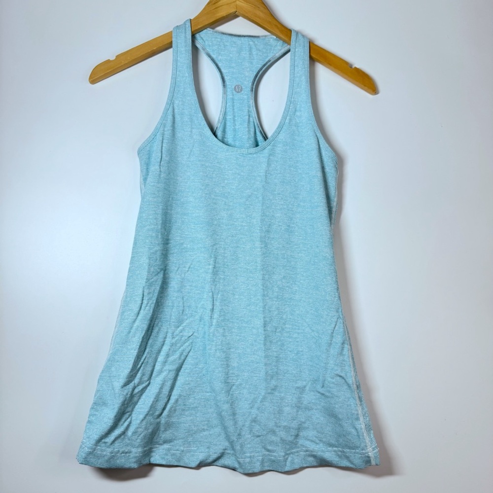 Lululemon Athletica Womens Light Blue Reversible Striped Racerback Tank Top 6